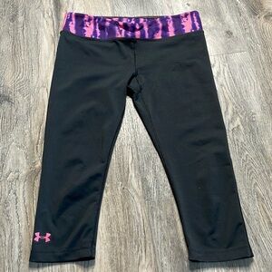 Champion Women’s Black Cropped Leggings, Pink & Purple Tie Dye, size Medium